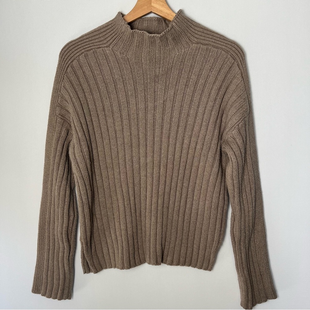 Abercrombie & Fitch Ribbed Cable Knit Mock Neck Long Sleeve Sweater XS Tan Beige